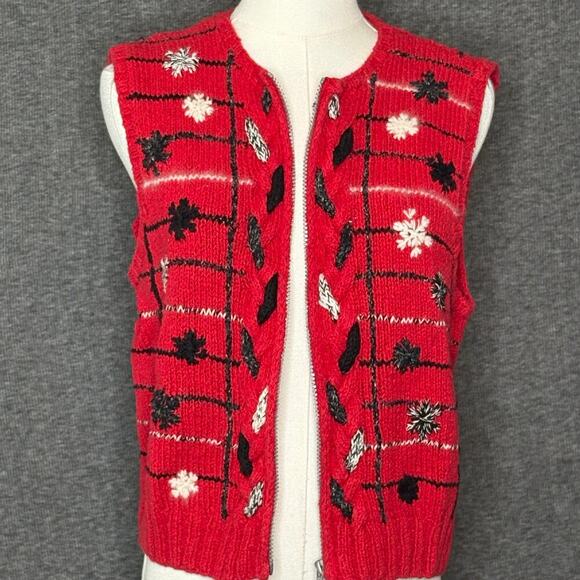 Sigrid Olsen Sport Vintage Embroidered Red Snowflake Zipper Vest Womens Medium - Picture 8 of 12